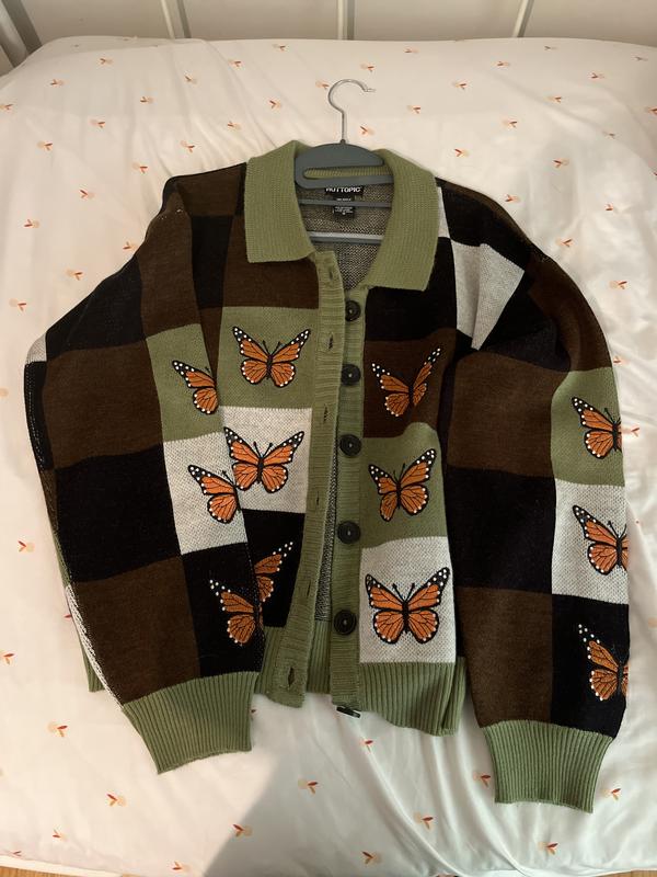 Thorn & Fable Butterfly Checkered Girls Cardigan | Hot Topic