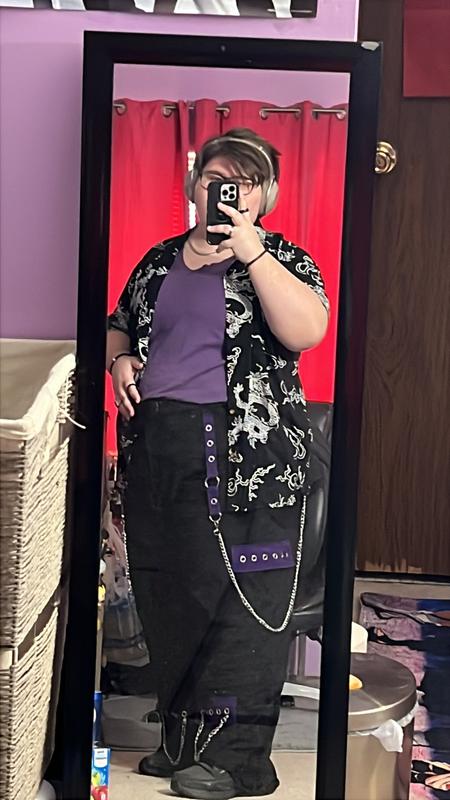 Black & Purple Grommet Strap Carpenter Pants Plus Size | Hot