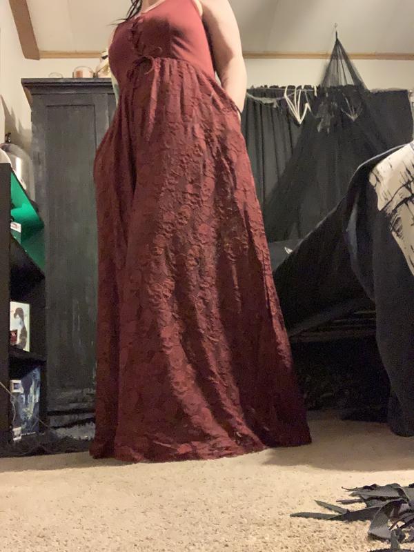 Burgundy Skulls Lace-Up Maxi Dress | Hot Topic