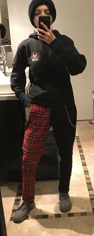 Black & Red Plaid Split Leg Pants