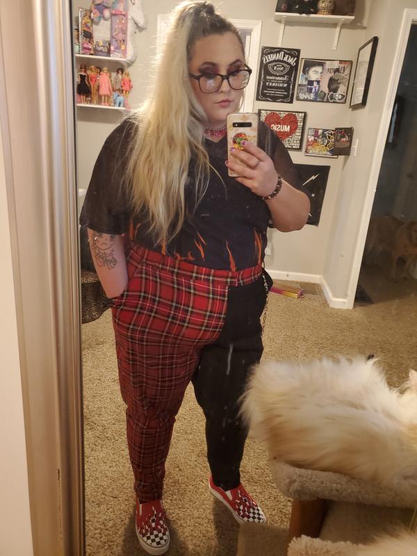 Hot Topic Women's punk red plaid pants with suspenders size 3 Small