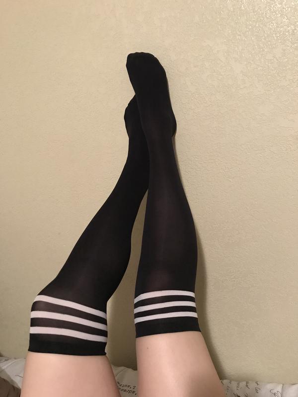 Blackheart Grey & Black Stripe Over-The-Knee Socks, Hot Topic