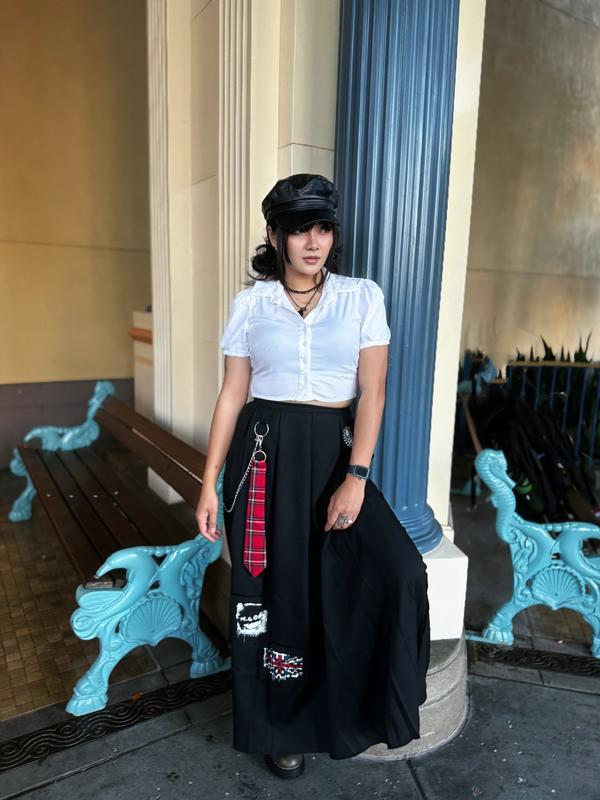 【mnem】Patch cut long skirt Black Punk Patch Pleated Maxi Skirt | Hot Topic
