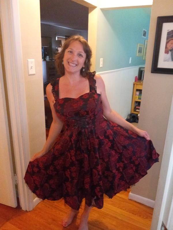 red and black brocade lace up dress RED & BLACK BROCADE CORSET LACE UP DRESS SIZE LARGE NEW WITH TAGS