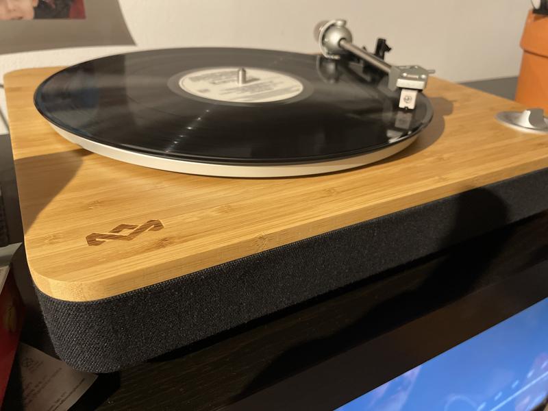 is the stylus damaged? I bought a brand new house of Marley Stir it up  turntable and noticed that my records sound distorted at louder passages. I  took this picture and the