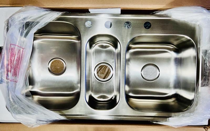 Houzer 41 Stainless Steel Topmount Triple Bowl Kitchen Sink, 18 Gauge,  PGT-4322-1