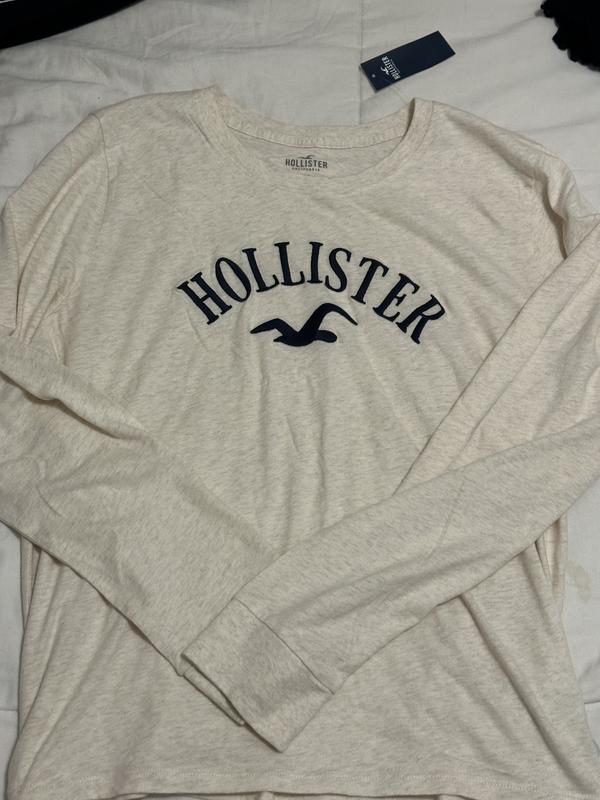 Hollister Co. EASY COZY RIBBED LONG-SLEEVE LOGO GRAPHIC TEE - Long sleeved  top - OFF WHITE/off-white 