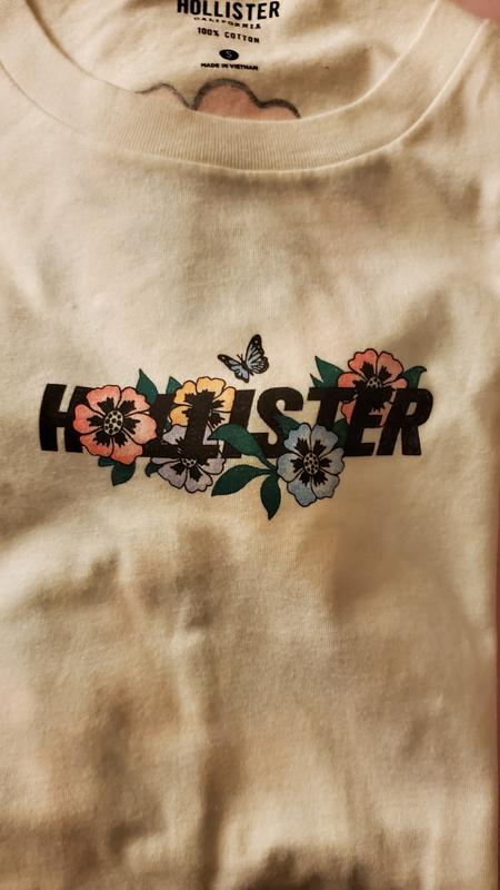 Hollister california black floral t shirt size medium 100% cotton