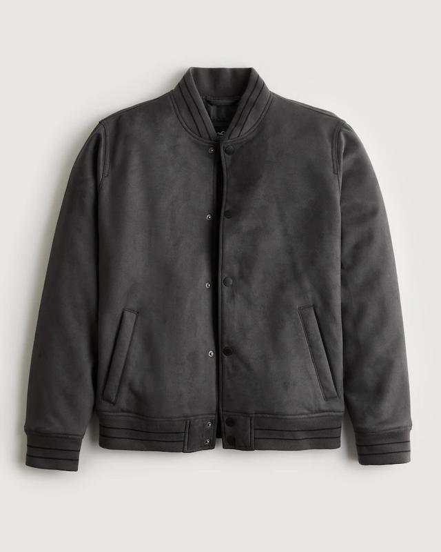Faux Suede & Leather Varsity Bomber Jacket
