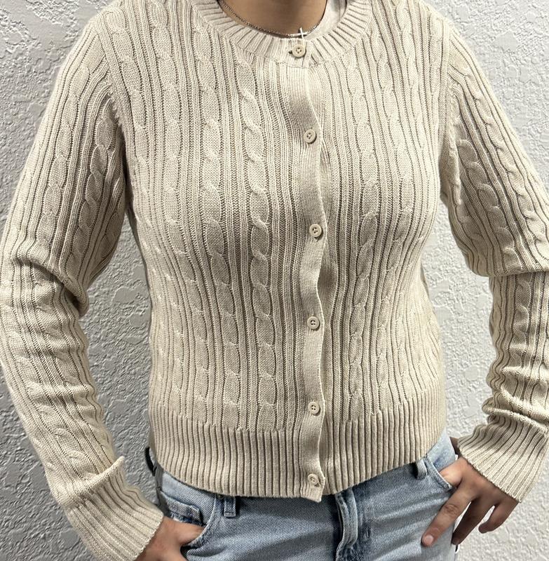Women's Easy Cable-Knit Crew Cardigan | Women's Clearance