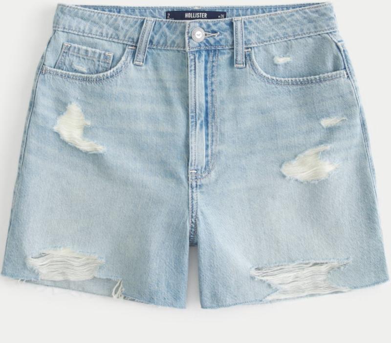 Women s Ultra High Rise Ripped Medium Wash Denim Mom Shorts Women s Bottoms HollisterCo