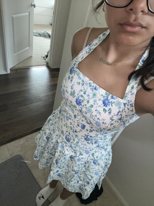 green emerald velvet dress Women's Minnie Drop Waist Halter Neck Wrinkled Silk Mini Dress S/M/L/Customize Nude Mean Blvd Nude / M main image 1