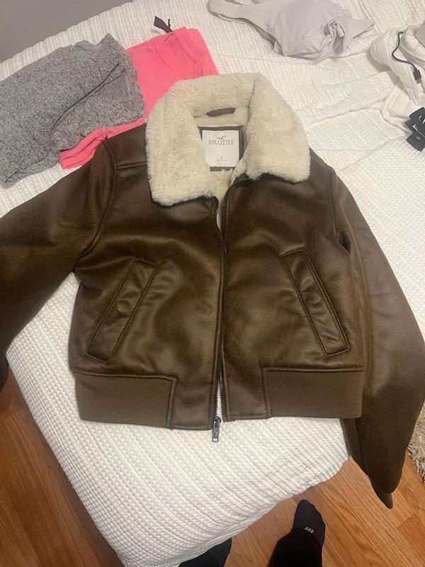 Hollister faux suede oversized puffer jacket in brown