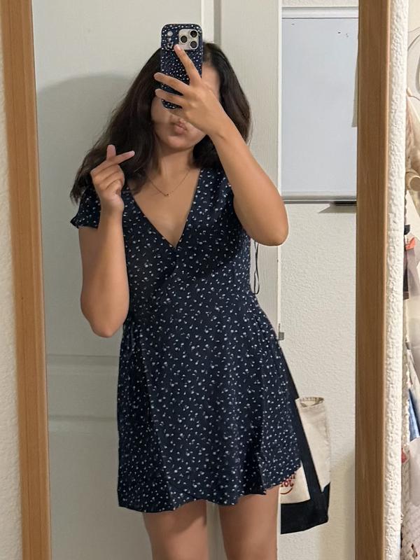 navy blue wrap dress short Cocktail Dress Bridesmaid Short Dress Navy Blue | Short Sleeve Knee-Length A-line Wrap V-Neck Dress Formal | Gift For Her