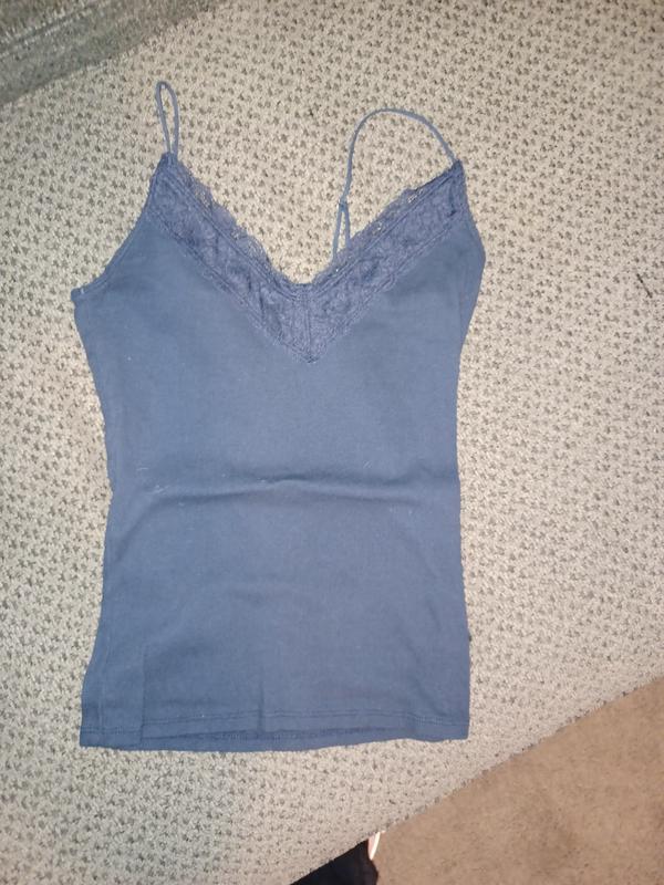 Hollister Women's Lace Trim Ribbed Tank Top, Size XS. Navy blue.