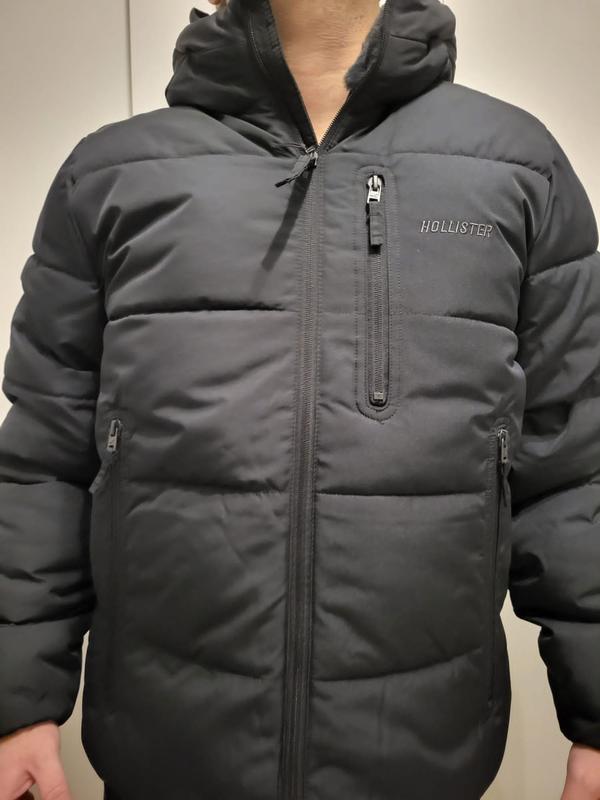 Hollister cozy lined hooded puffer jacket in black