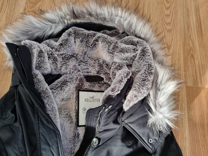 Hollister faux fur hooded parka jacket in gray