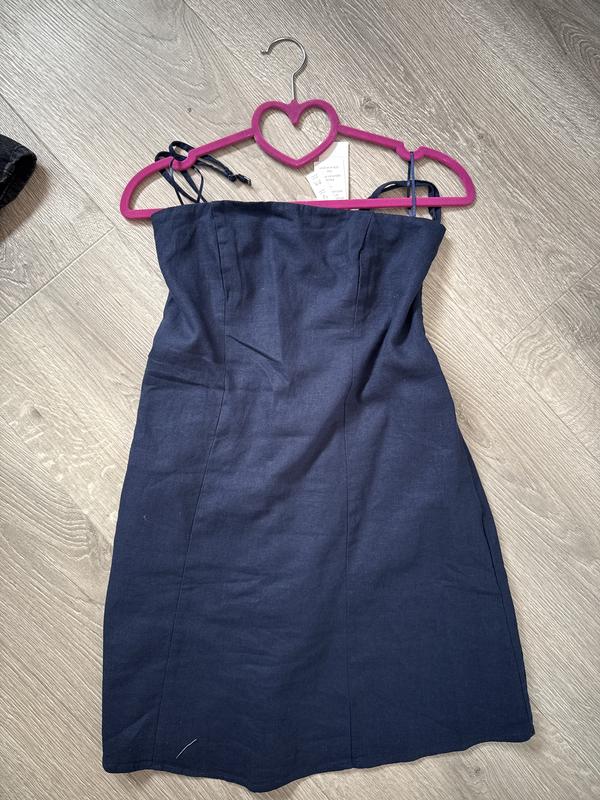 hollister linen dress Hollister Bandeau linen blend Mini Dress in fruit print-Blue