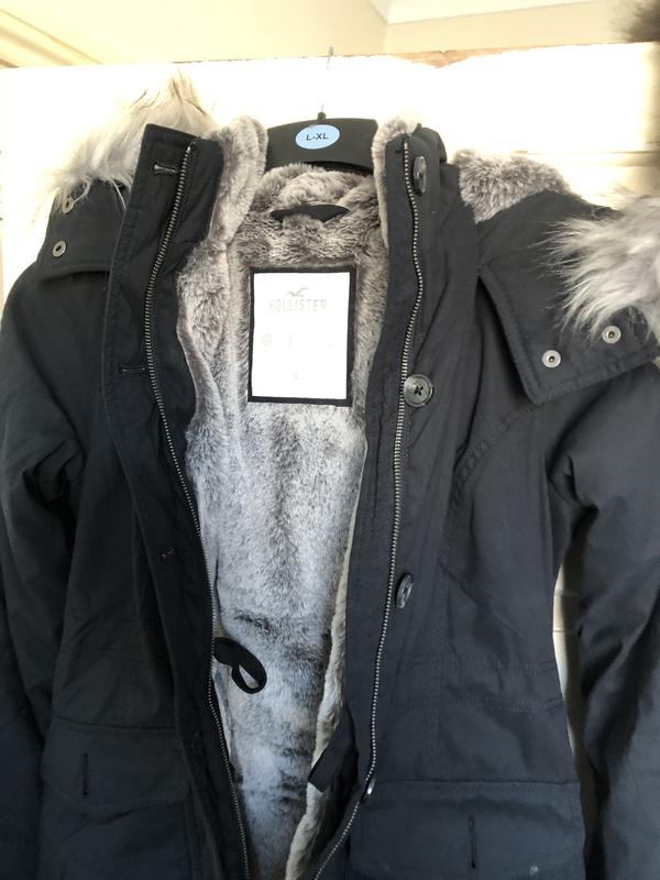 HOLLISTER PARKA JACKET Coat Size UK L 14 Cozy Fur Lined Ladies