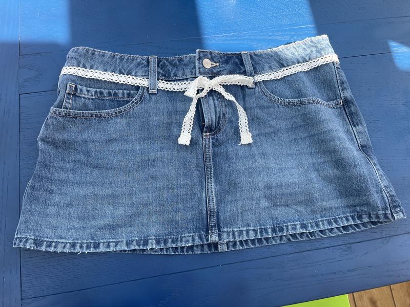 Women's Low-Rise Lace Waist Denim Mini Skort Women's Bottoms