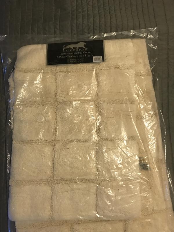 Superior Cotton 2-Piece Solid Checkered Non-Slip Bath Rug Set ,Ivory