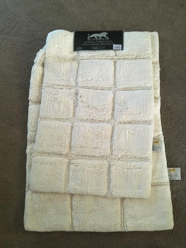 Superior Cotton 2-Piece Solid Checkered Non-Slip Bath Rug Set ,Ivory