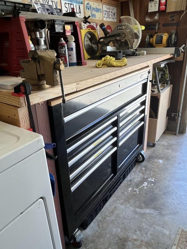 Husky 46 in. x 25 in. D 9-Drawer Mobile Workbench with Adjustable
