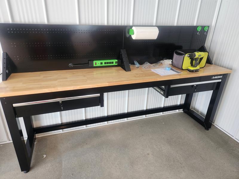 Husky Ready-To-Assemble 96 in. W x 20 in. 3-Drawer Black Workbench