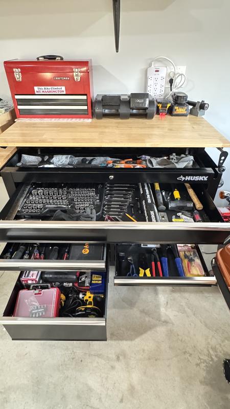 Husky 46 in. x 25 in. D 9-Drawer Mobile Workbench with Adjustable