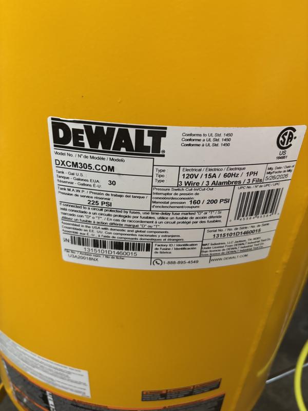 DEWALT 30 Gal. Max 200 PSI Oil-Free Vertical Portable Electric Air