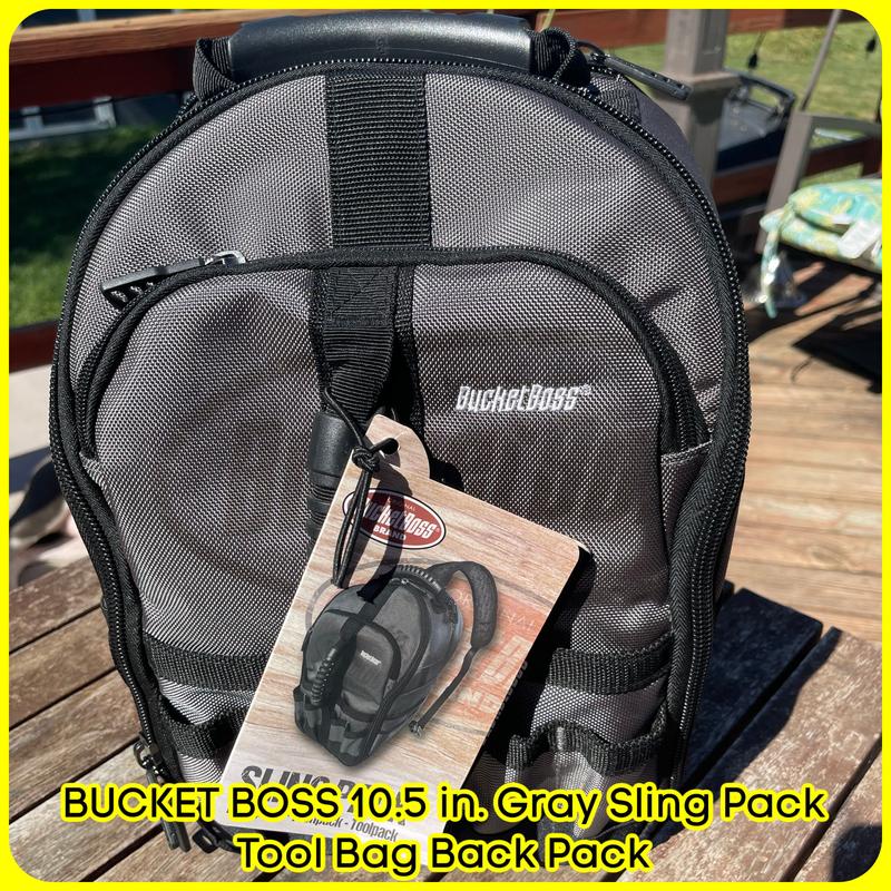 Bucket Boss Sling Pack Tool Bag with 24 Tool Pockets, in Grey
