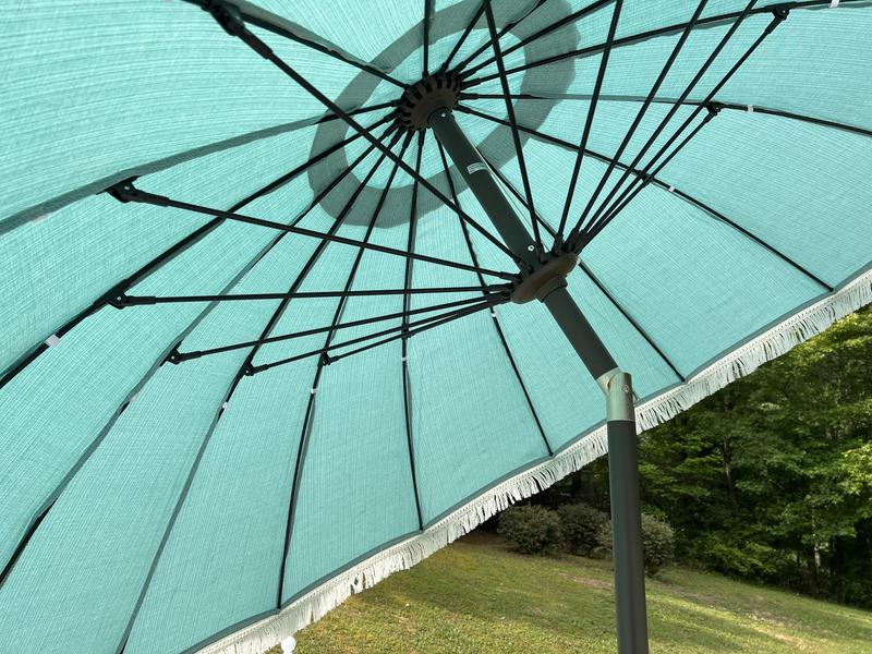 ainfox 15ft double-sided patio solar led lighted market umbrella Ainfox 15 ft. Steel Market Solar Patio Umbrella Double-Side with LED Light in Red with Base