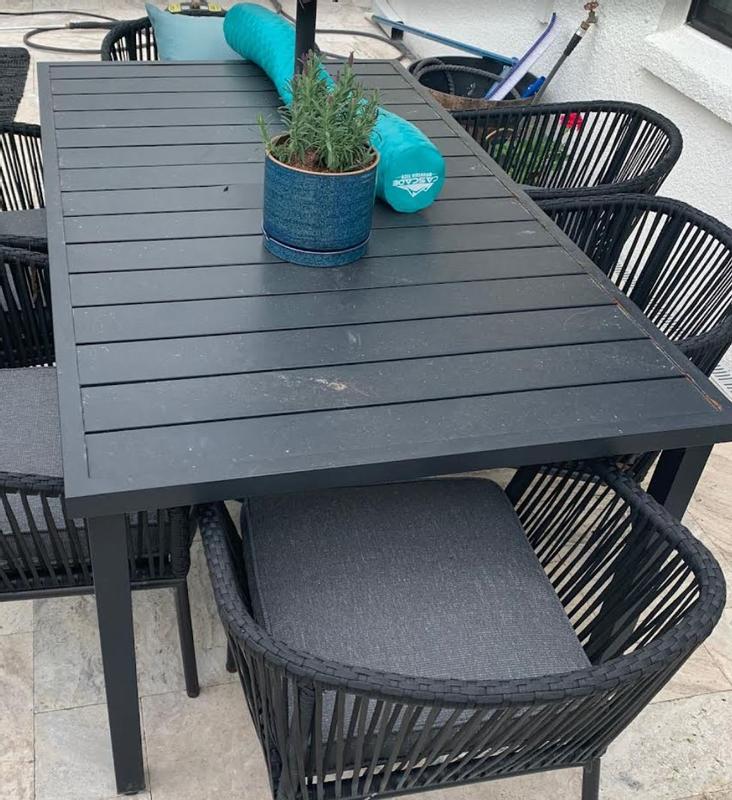 Hampton bay high garden black steel rectangular outdoor patio dining table sale