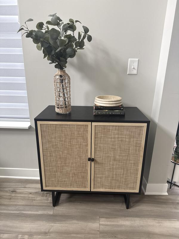 Nathan James Kova Light Oak/Black Accent Cabinet Natural Cane