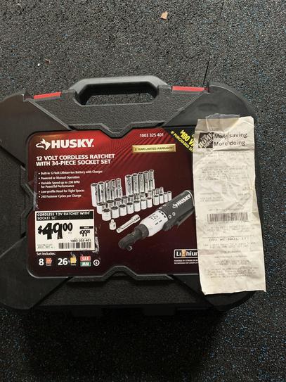 Husky cordless ratchet with 34 piece socket set sale