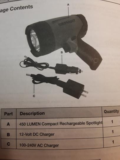 defiant flashlights led rechargeable work spotlight 800 2703 d AC Adapter Charger for Model 800-2703-D Handled Spot Lamp Flashlight :  ion battery Defiant 450 Lumen LED Compact