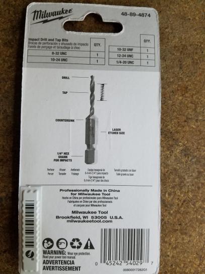 Milwaukee 48-89-4874 5 Piece SHOCKWAVE Impact SAE Drill and Tap