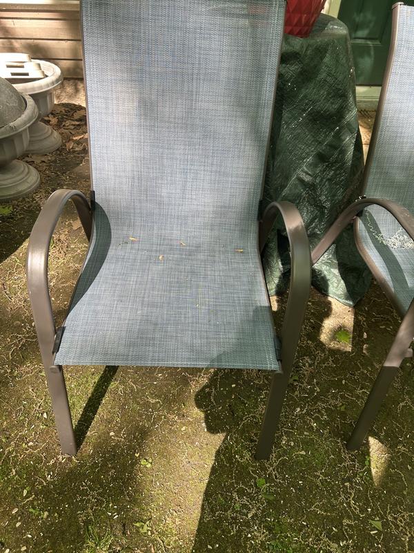 StyleWell Stackable Steel Sling Outdoor Dining Chair in Denim Blue