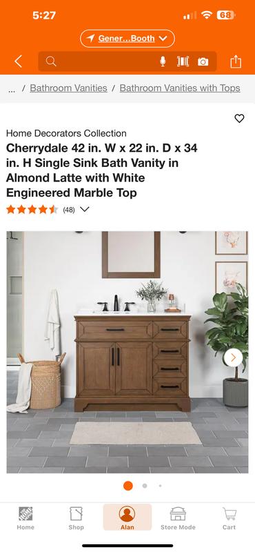 Cherrydale 36 in. W x 22 in. D x 34 in. H Single Sink Bath Vanity in Almond Latte with White Engineered Marble Top