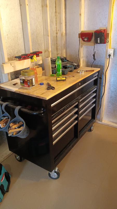 Husky 46 in. x 25 in. D 9-Drawer Mobile Workbench with Adjustable