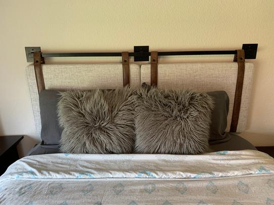 Headboards King Gray Brown Nathan James Harlow Wall Mount Light Fabric Upholstered Headboard Adjustable Height Vintage Pu Leather Straps With Black Matte Metal Rail Home Kitchen