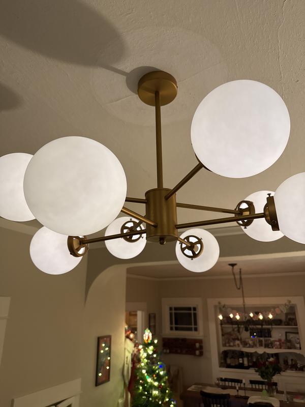 #3072　新強化鏡ア一チ150x40金 Merra 8-Light Antique Brass Sputnik Style Chandelier with White