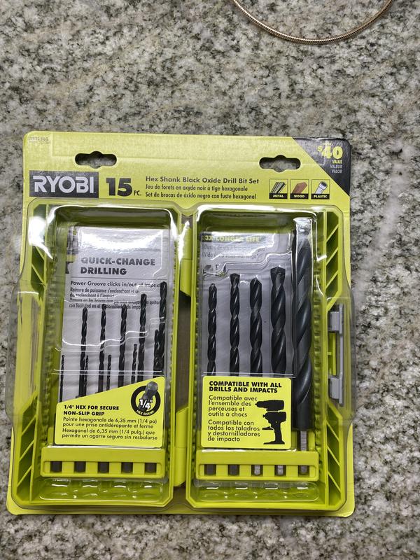RYOBI Black Oxide Hex Shank Twist Drill Bit Set (25-Piece) A972502