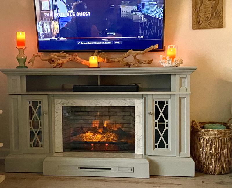 Reviews for Home Decorators Collection Parkbridge 68 in. Freestanding Electric Fireplace TV Stand in Light Gray