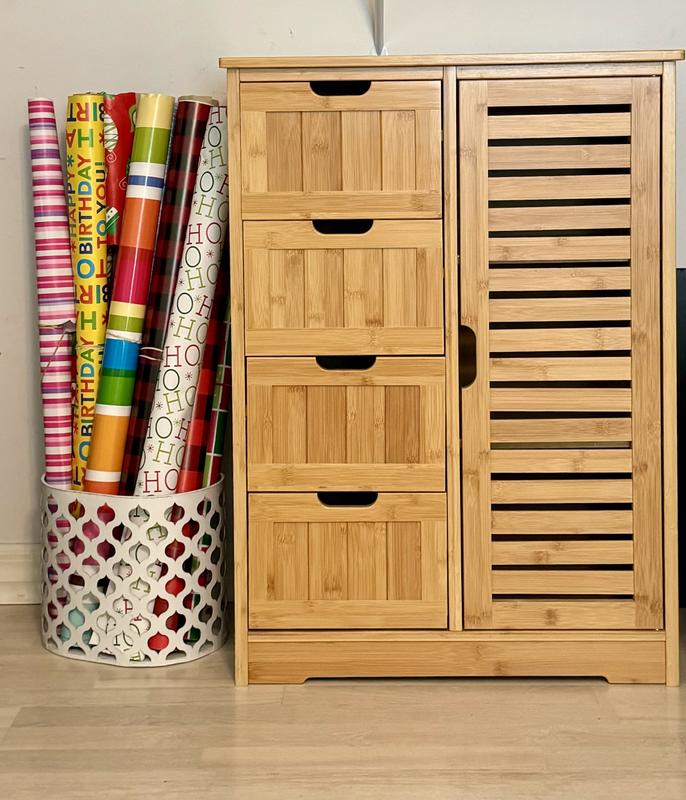 VEIKOUS 23.7 in. W x 11.9 in. D x 32.5 in. H Yellow Bamboo