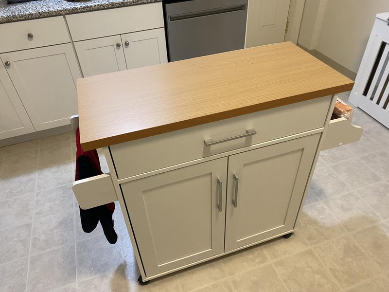 HODEDAH Black-Beech Kitchen Island with Spice Rack and Towel