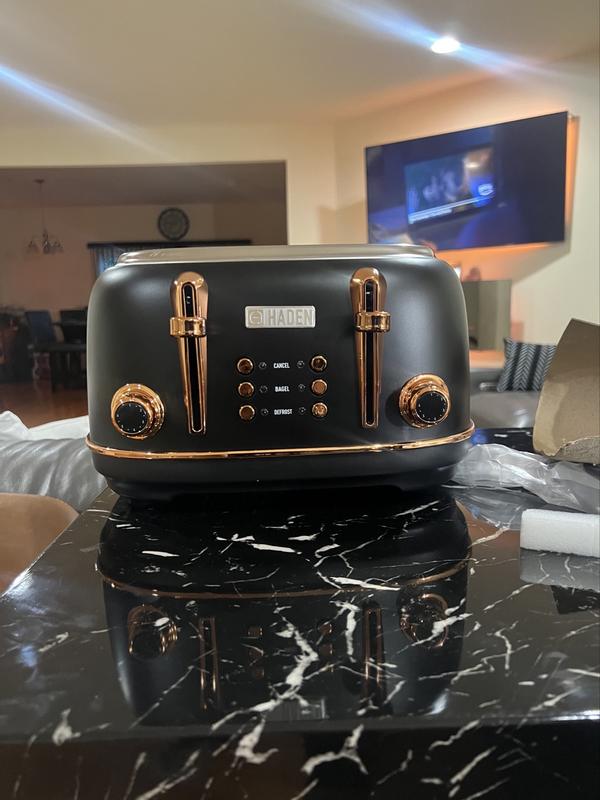 HADEN Heritage 1500-Watt 4-Slice Black and Copper Wide Slot Retro