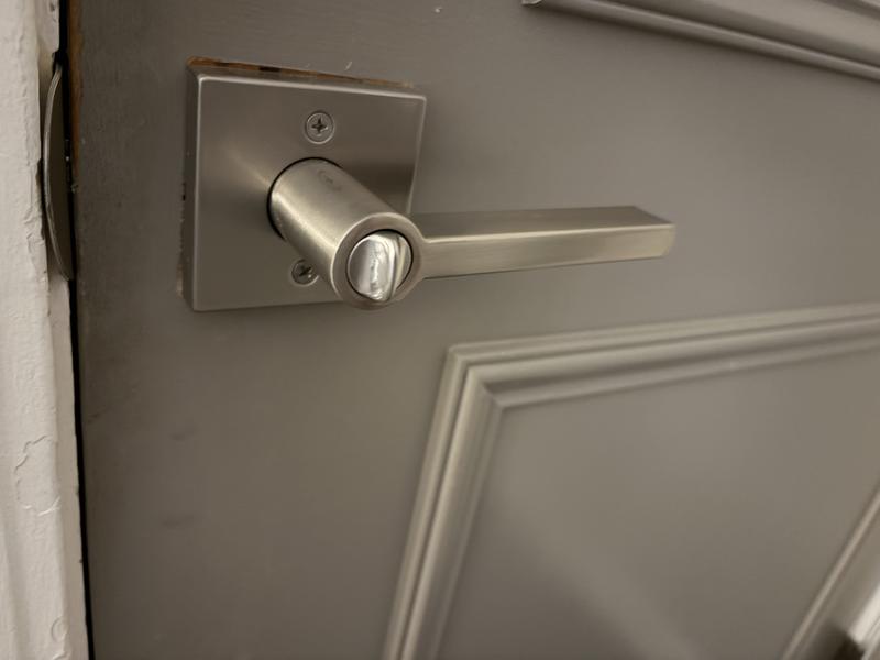 Kwikset Halifax Satin Brass Rectangle Keyed Entry Door Lever with