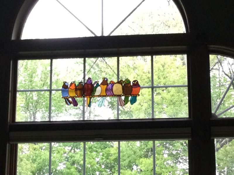 River of Goods Multi Stained Glass Birds on a Wire Window Panel