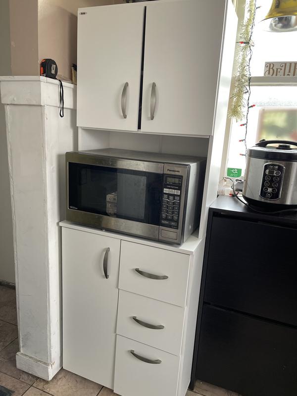 Inval 23.62x15.35x66.14 in. Microwave Storage Utility Cabinet in Laricina White